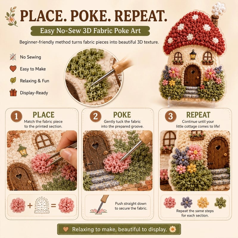 🔥 Laatste dag: 49% korting - ✨ “Whimsical Village”-set voor 3D-kunst met stof (Poke Art-techniek)
