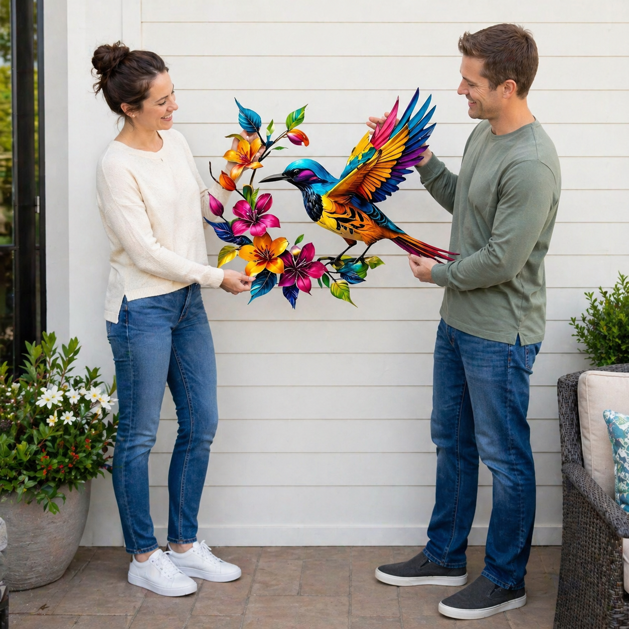 Hummingbird Bloom – metalen wanddecoratie