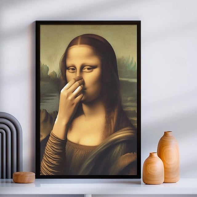 Artistieke decoratie die de Mona Lisa imiteert, leuke vintage decoratie voor de badkamer