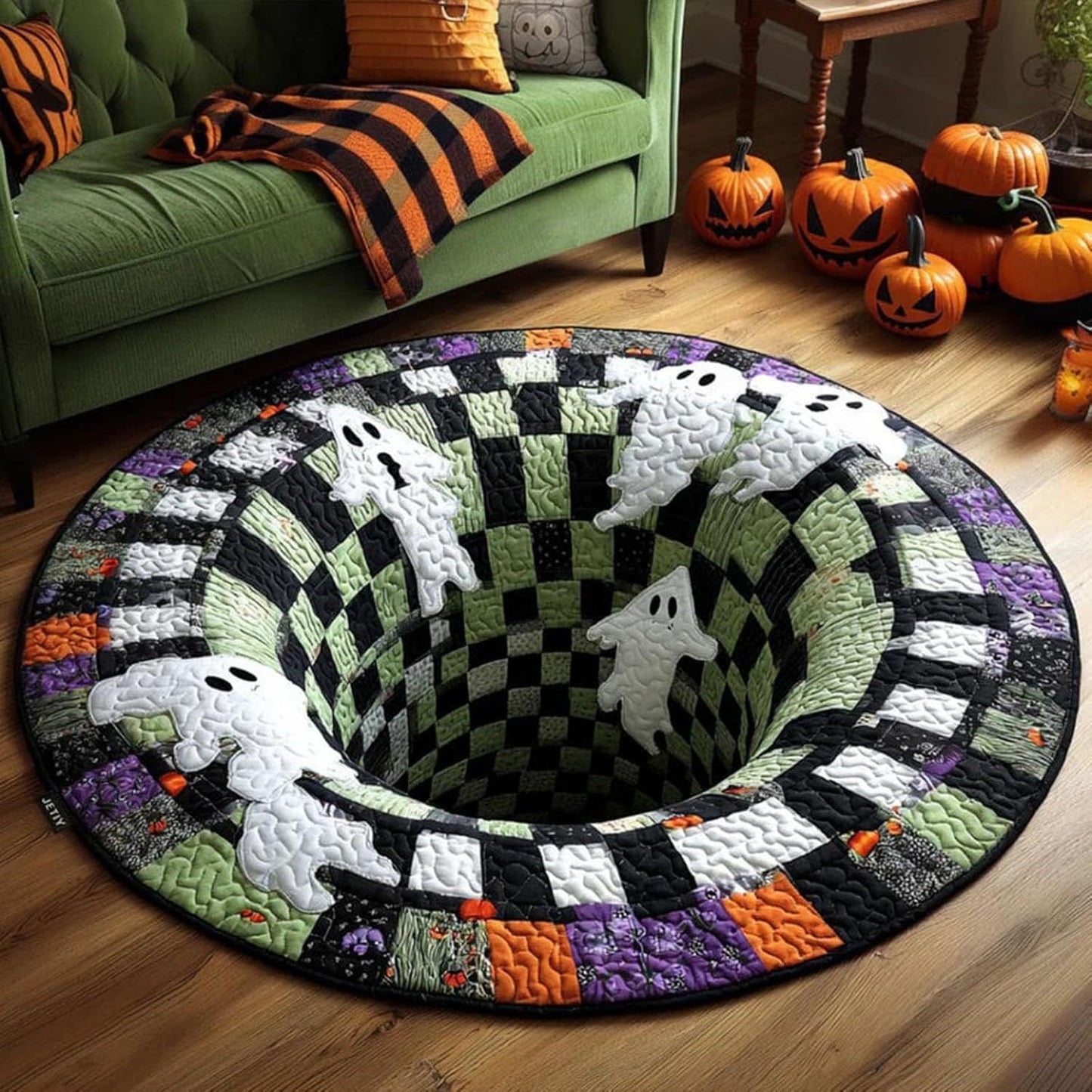 ๐3D-skelet met wervelmotief, gewatteerd, rond Halloween-vloerkleed