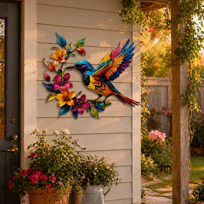 Hummingbird Bloom – metalen wanddecoratie