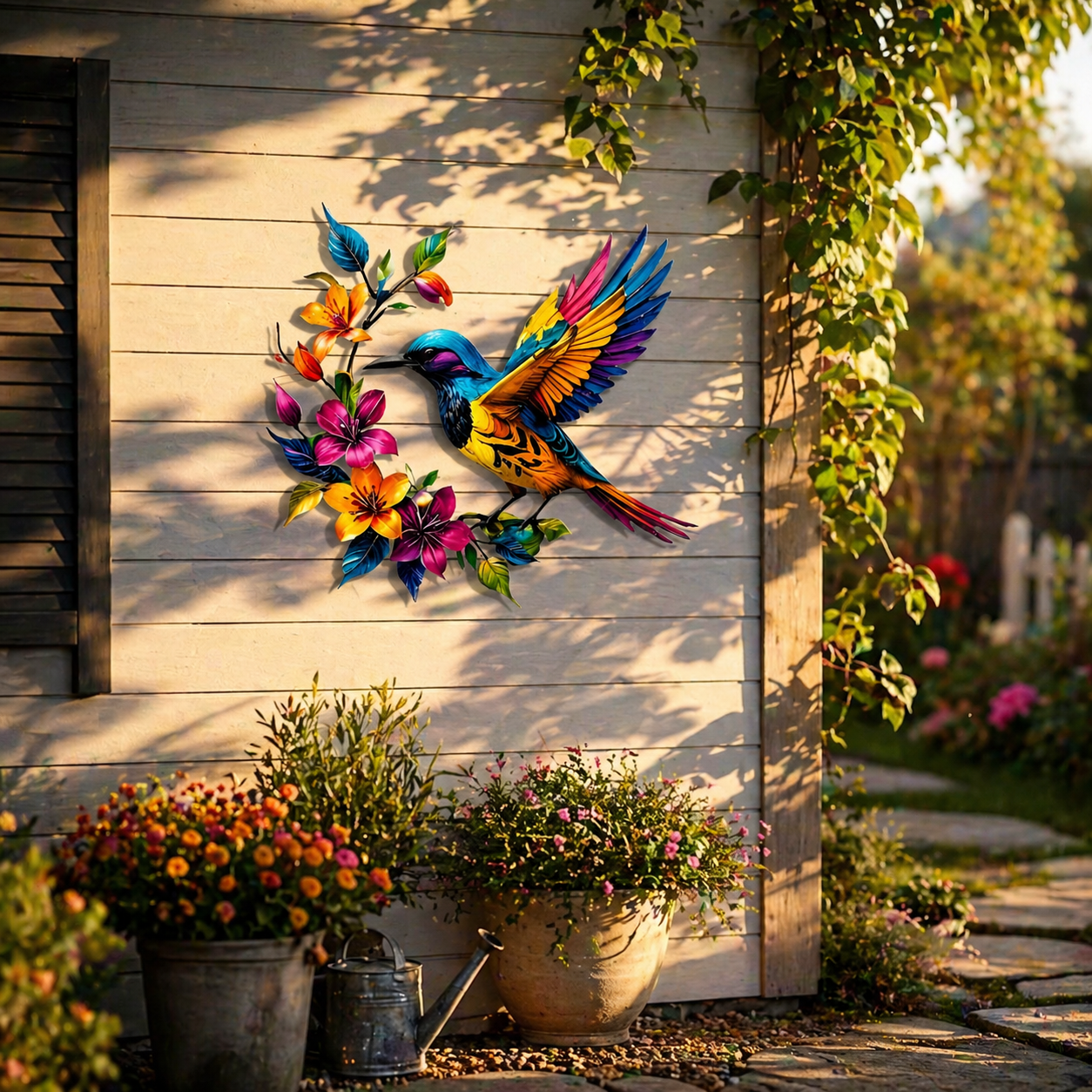 Hummingbird Bloom – metalen wanddecoratie