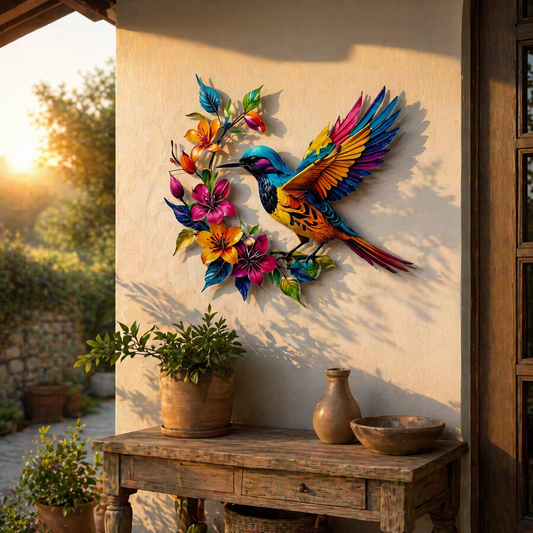 Hummingbird Bloom – metalen wanddecoratie