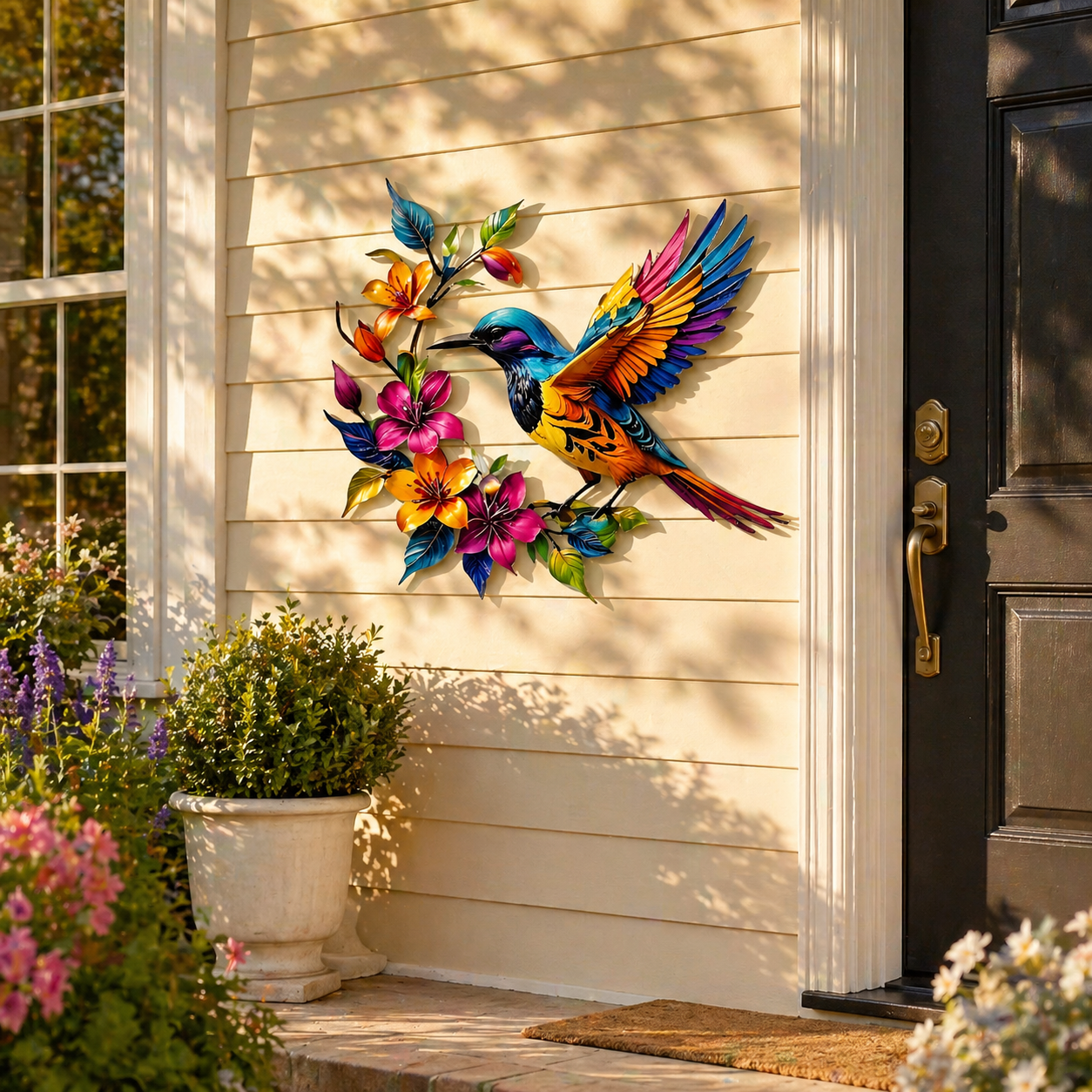 Hummingbird Bloom – metalen wanddecoratie