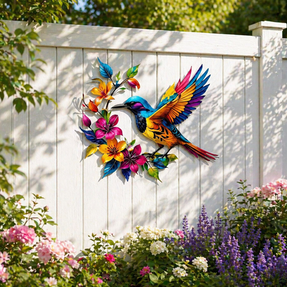Hummingbird Bloom – metalen wanddecoratie