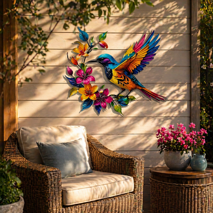 Hummingbird Bloom – metalen wanddecoratie