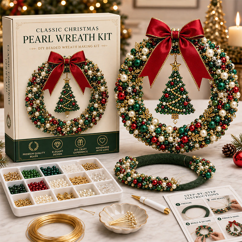 🎄✨ DIY-set voor een kerstkrans met parels – Handgemaakte deurversiering voor de feestdagen met kralen 💎🎀