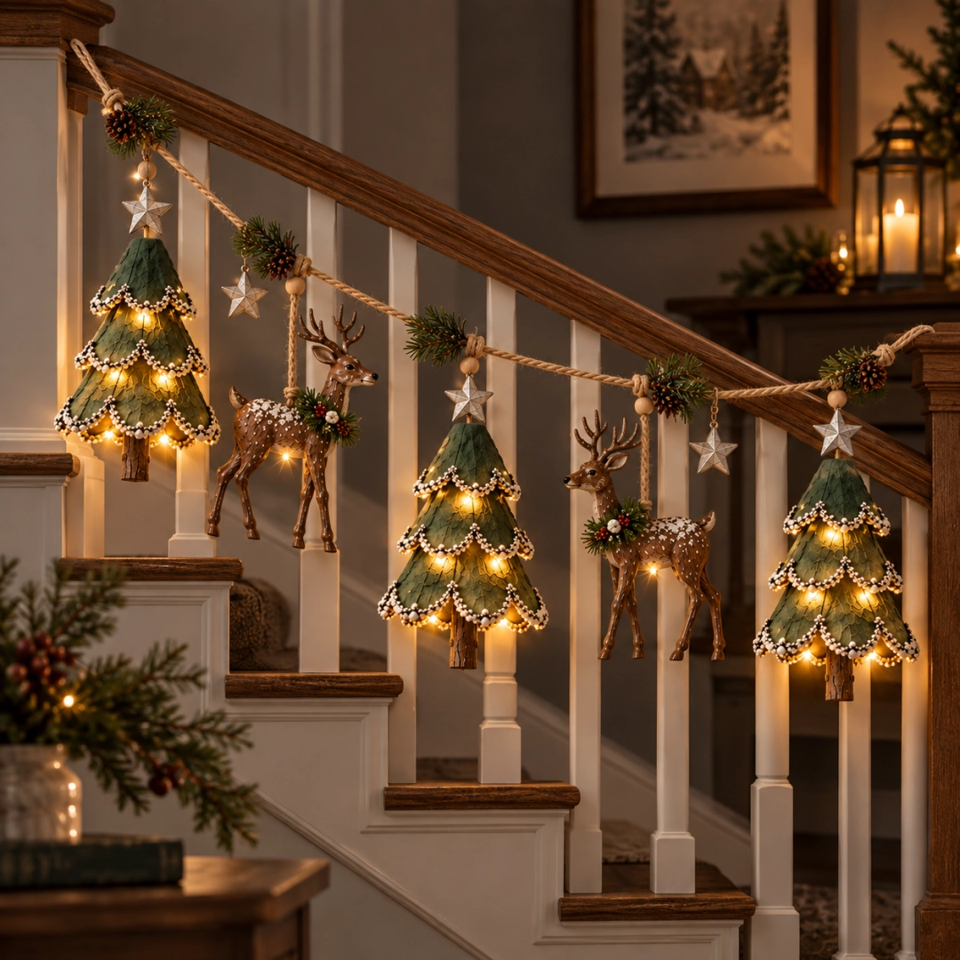 Verlichte kerstslinger met bosmotief