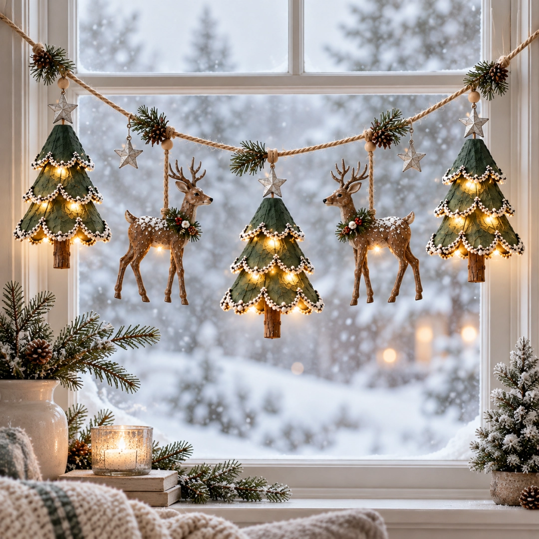 Verlichte kerstslinger met bosmotief