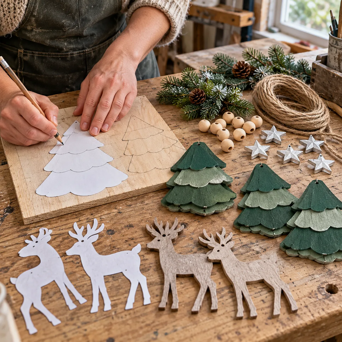 Verlichte kerstslinger met bosmotief