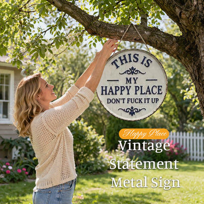 ✨Happy Place – Opvallend vintage metalen bord