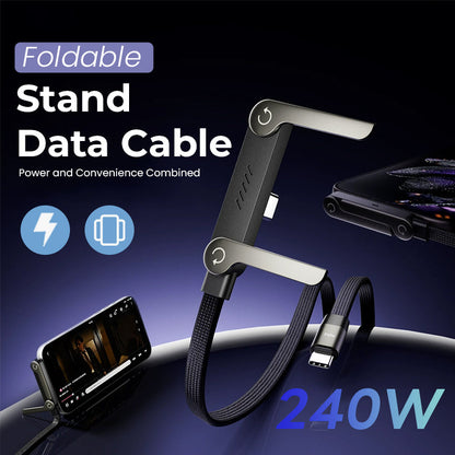 ⚡2-in-1 Onzichtbare Houder Oplaadkabel – 240W Snellaadkabel met Ingebouwde Telefoonstandaard