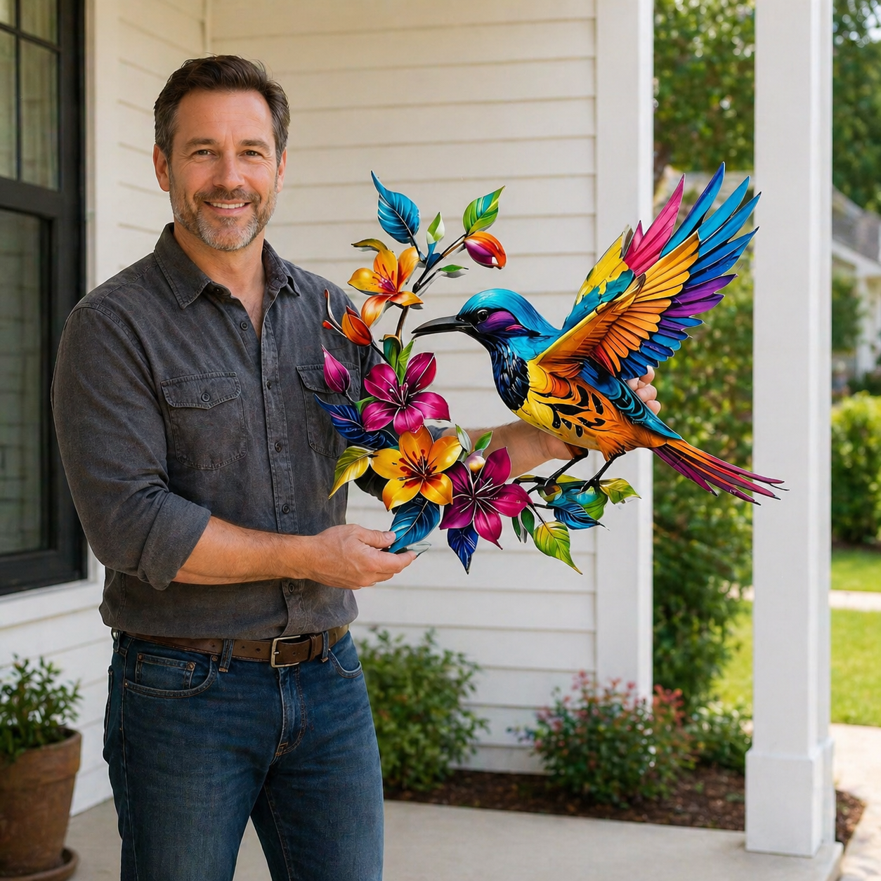 Hummingbird Bloom – metalen wanddecoratie