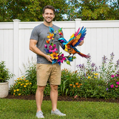 Hummingbird Bloom – metalen wanddecoratie