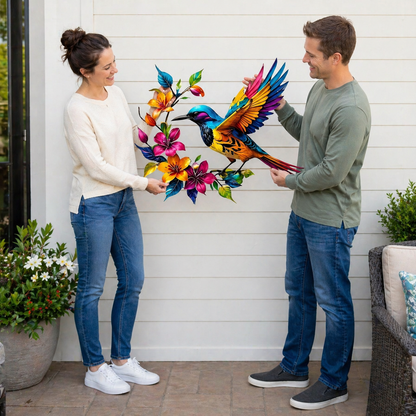 Hummingbird Bloom – metalen wanddecoratie