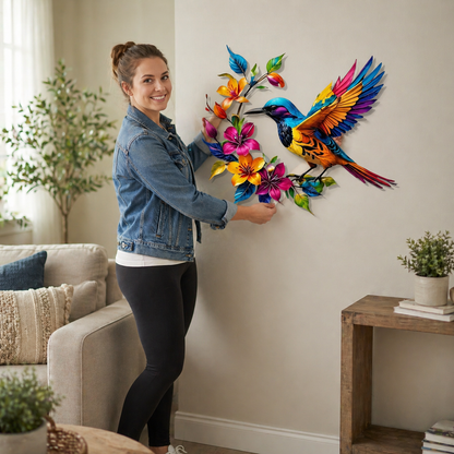 Hummingbird Bloom – metalen wanddecoratie