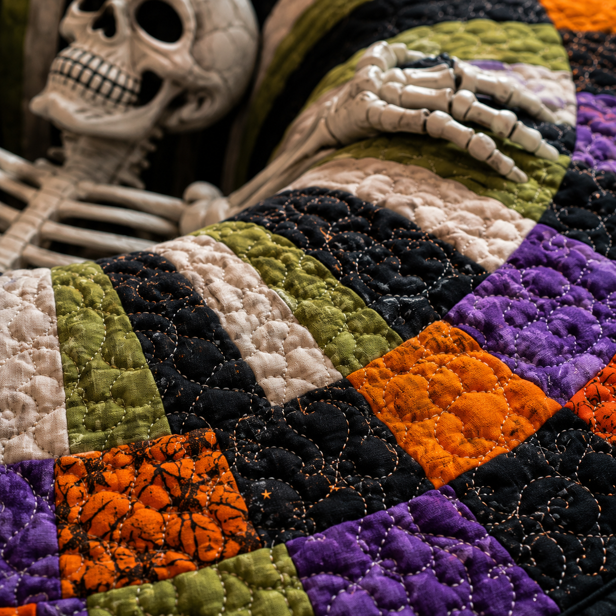 🎃3D-skelet met wervelmotief, gewatteerd, rond Halloween-vloerkleed