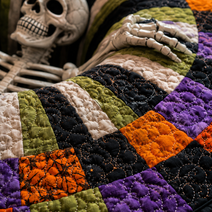 🎃3D-skelet met wervelmotief, gewatteerd, rond Halloween-vloerkleed