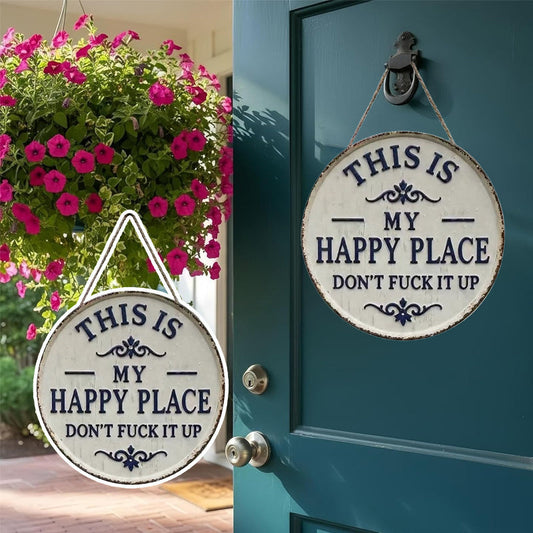 ✨Happy Place – Opvallend vintage metalen bord