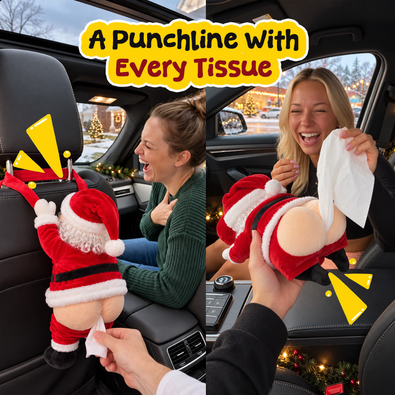 Grappige tissueboxhoes met kerstmanachterwerk