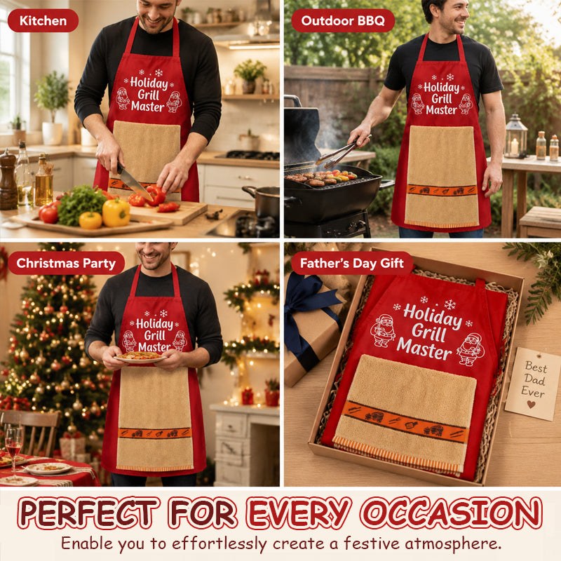 🎅 Kerst-BBQ-schort – Grappig kerstschort voor de grillmeester, inclusief handdoek