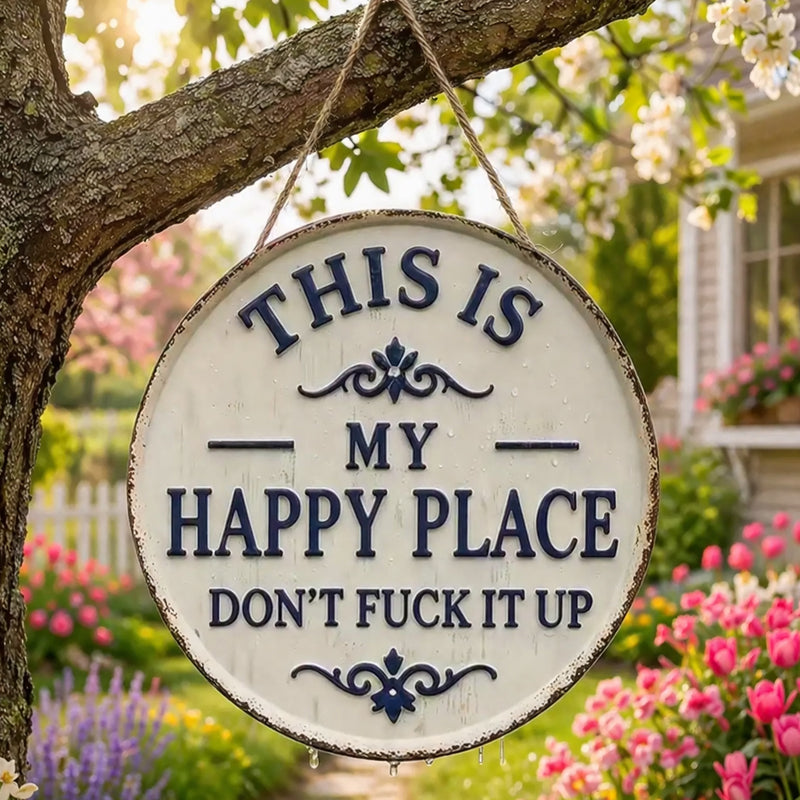 ✨Happy Place – Opvallend vintage metalen bord