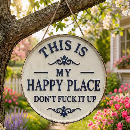 ✨Happy Place – Opvallend vintage metalen bord