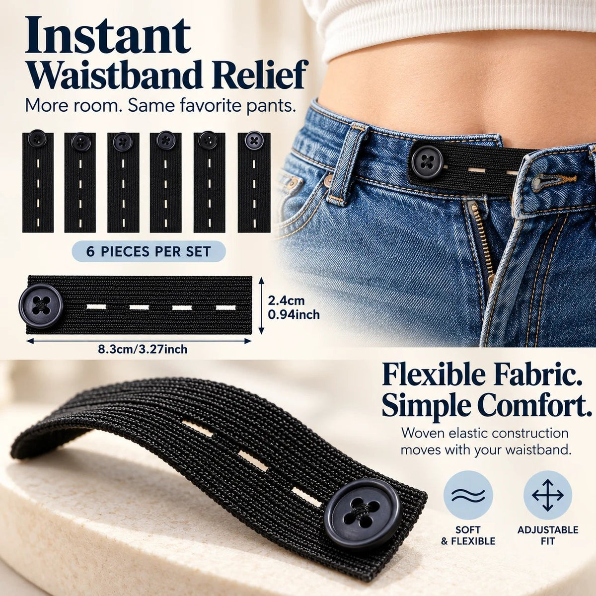 👖 Knopen voor het verlengen van een elastische tailleband – verstelbaar voor extra comfort, set van 6 stuks