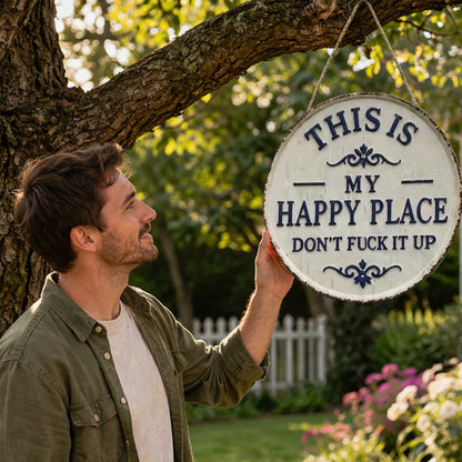 ✨Happy Place – Opvallend vintage metalen bord