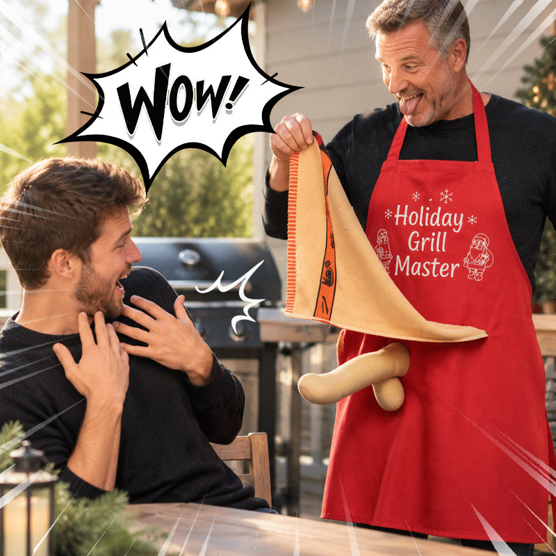 🎅 Kerst-BBQ-schort – Grappig kerstschort voor de grillmeester, inclusief handdoek