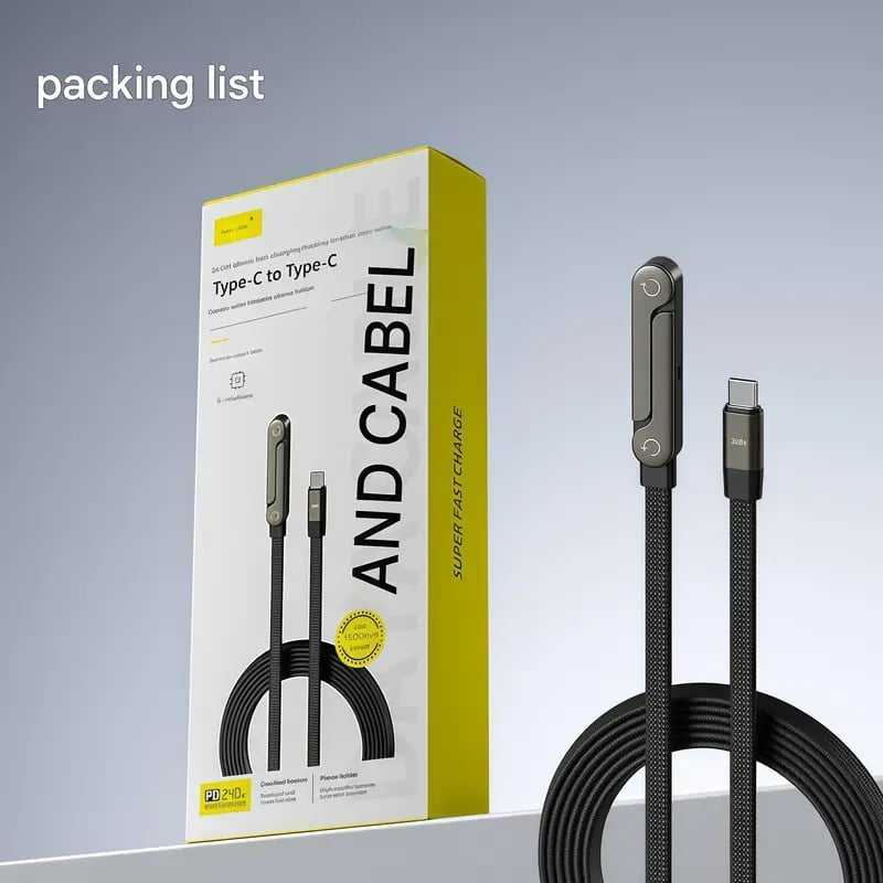 ⚡2-in-1 Onzichtbare Houder Oplaadkabel – 240W Snellaadkabel met Ingebouwde Telefoonstandaard