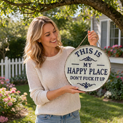 ✨Happy Place – Opvallend vintage metalen bord