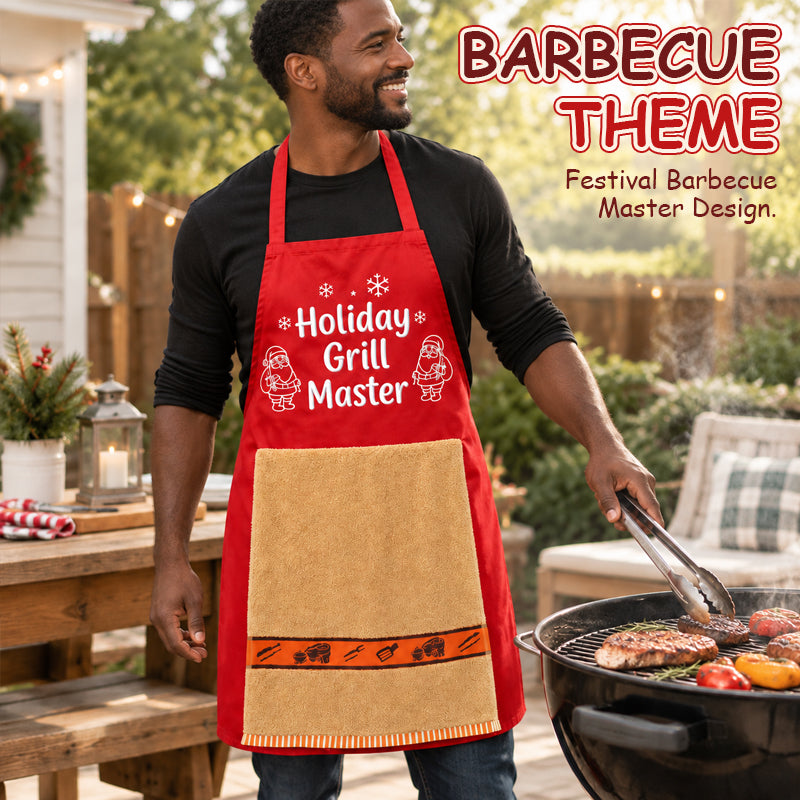 🎅 Kerst-BBQ-schort – Grappig kerstschort voor de grillmeester, inclusief handdoek