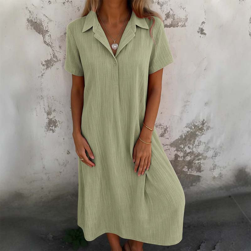👗 V-Hals Katoen-Linnen Shirtjurk