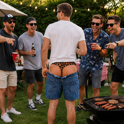 Grappige zwemshort met luipaardprint in faux-denim | Originele zwemshort met optische illusie