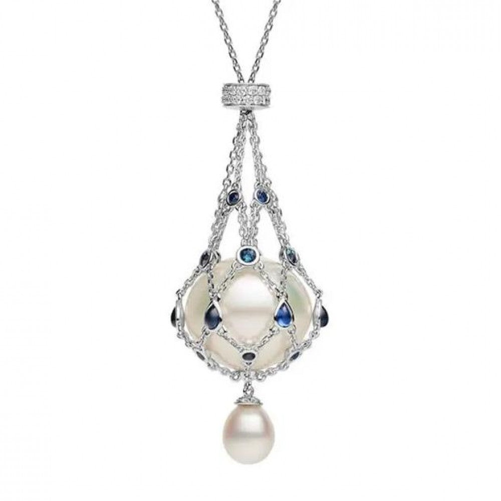 14,0-15,0 mm zoetwaterparel en blauwe edelsteen lavalier hanger