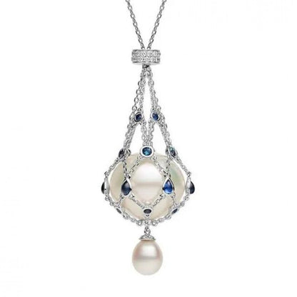 14,0-15,0 mm zoetwaterparel en blauwe edelsteen lavalier hanger