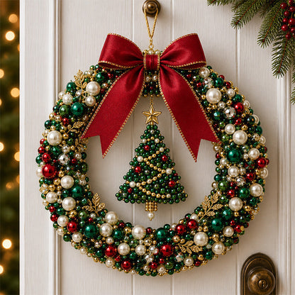 🎄✨ DIY-set voor een kerstkrans met parels – Handgemaakte deurversiering voor de feestdagen met kralen 💎🎀