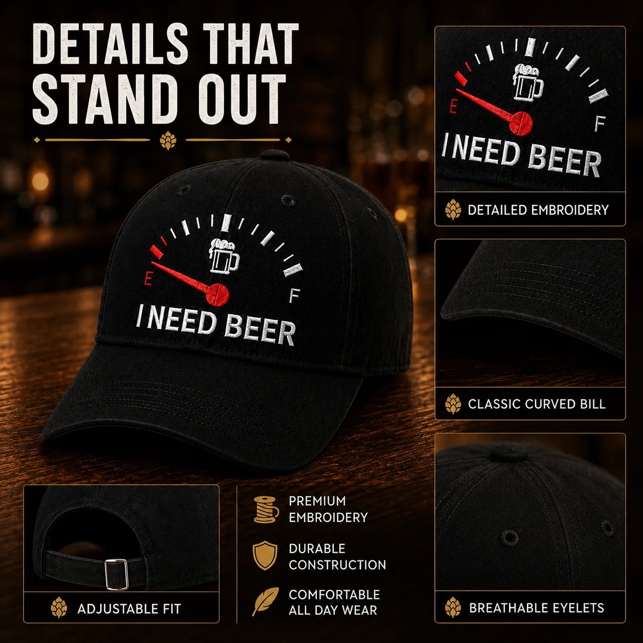 🔥LAATSTE DAG 50% KORTING - 🍺 ‘I NEED BEER’ geborduurde baseballpet – Unisex herdenkingspet🧢