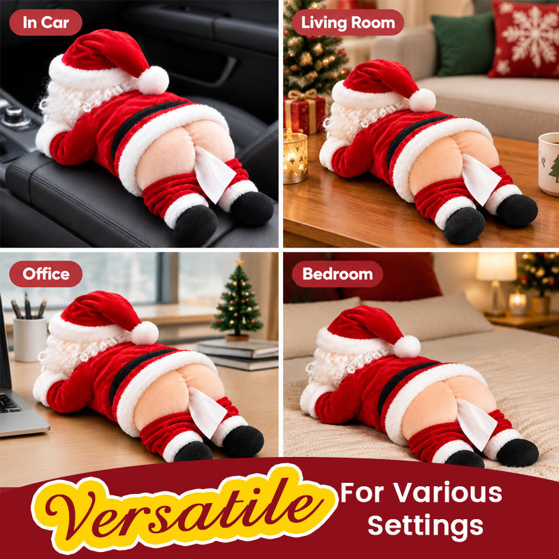 Grappige tissueboxhoes met kerstmanachterwerk