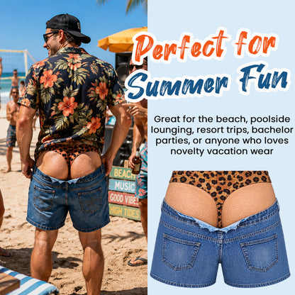 Grappige zwemshort met luipaardprint in faux-denim | Originele zwemshort met optische illusie