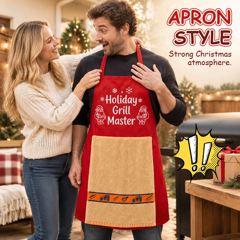 🎅 Kerst-BBQ-schort – Grappig kerstschort voor de grillmeester, inclusief handdoek