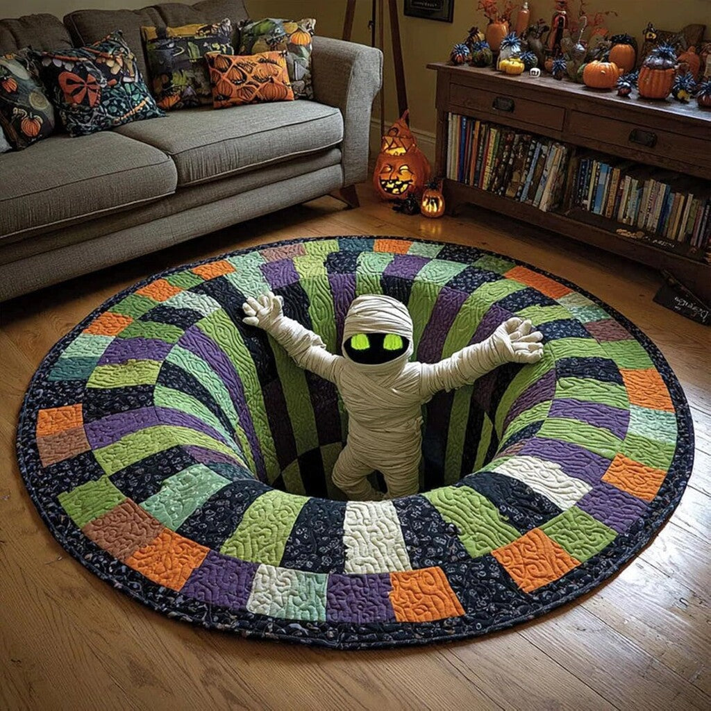 🎃3D-skelet met wervelmotief, gewatteerd, rond Halloween-vloerkleed