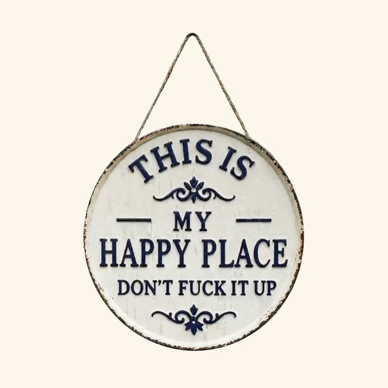 ✨Happy Place – Opvallend vintage metalen bord