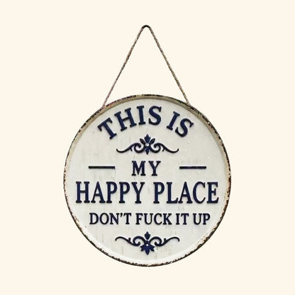 ✨Happy Place – Opvallend vintage metalen bord