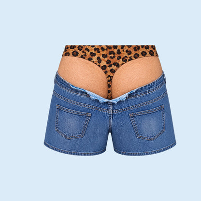 Grappige zwemshort met luipaardprint in faux-denim | Originele zwemshort met optische illusie