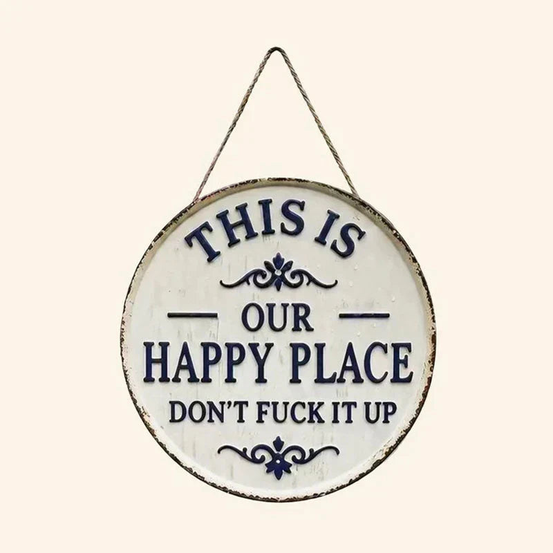 ✨Happy Place – Opvallend vintage metalen bord