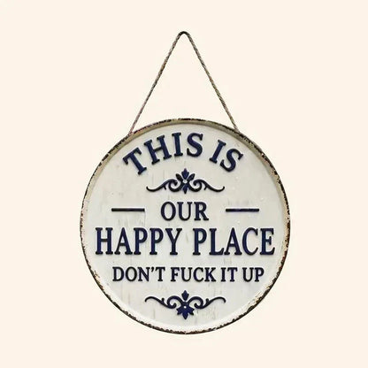 ✨Happy Place – Opvallend vintage metalen bord