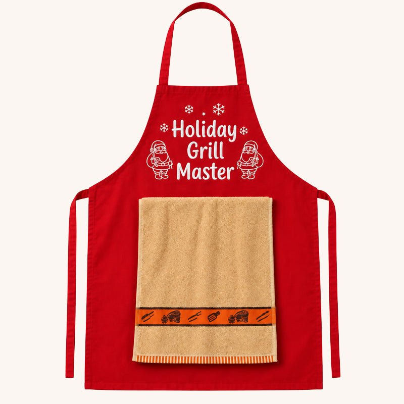 🎅 Kerst-BBQ-schort – Grappig kerstschort voor de grillmeester, inclusief handdoek