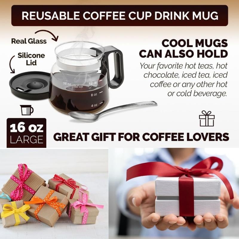 💕49% KORTING💖☕ 16 Oz Glazen Koffiemok – Koffiepot Stijl